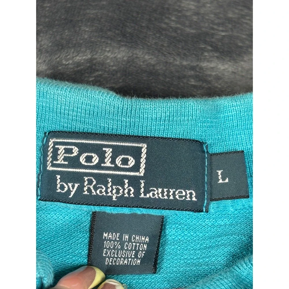 Polo Ralph Lauren Mens Large Turquoise Blue Multi Color Striped Polo Shirt L